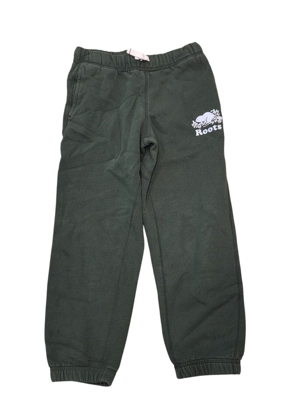 Roots Kids Green Fleece-Lined Joggers Size 8 With Elastic Waistband & Logo